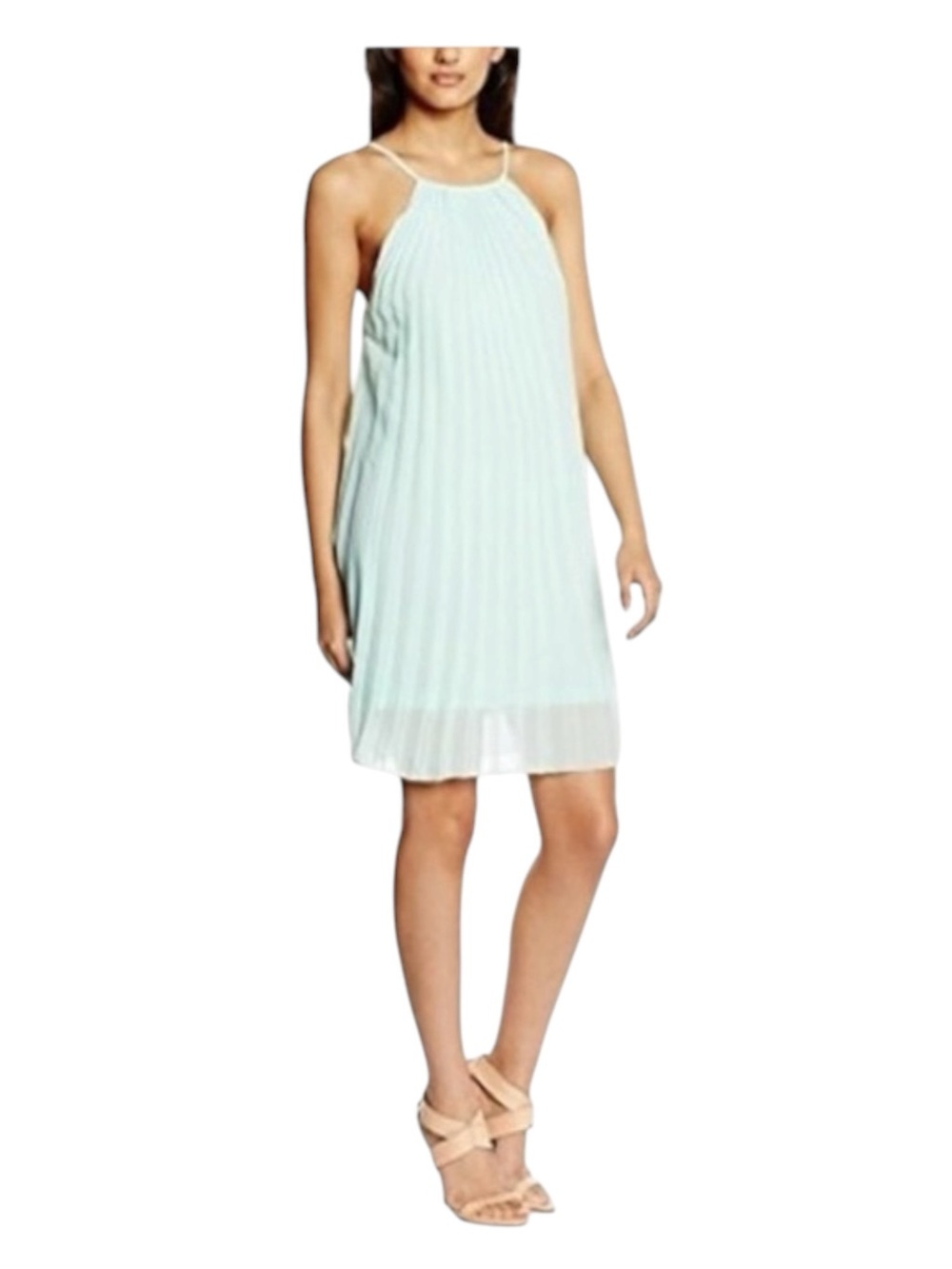 new Molly Bracken ❃ Pleated High Neck Chiffon Mini Sun Dress ❃ Baby Blue ❃ M L ❃ - Picture 3 of 16